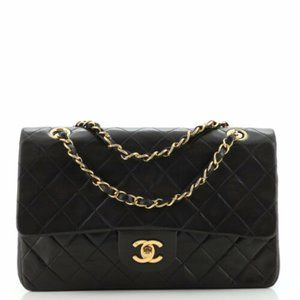 Authentic Vintage CHANEL Black Lambskin 24KT Gold Hardware Double Flap Bag